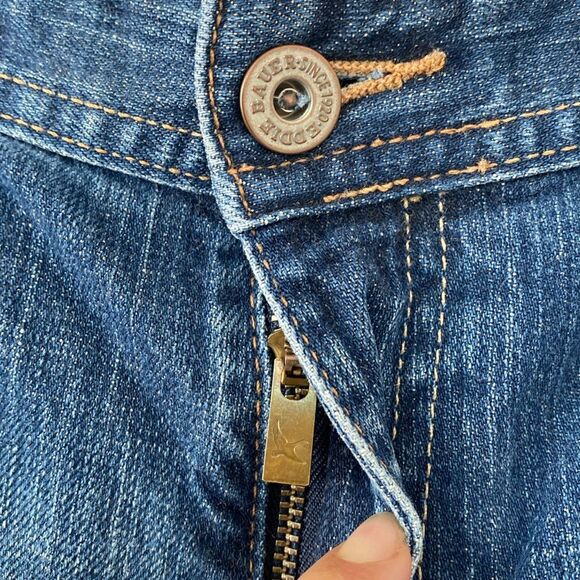 Eddie Bauer Blue Bootcut Jean Floral Embroidered Pockets 34 W Boho Western - Picture 7 of 12